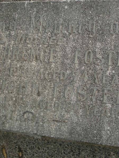 Bridget Florence FOSTER,  | mother,  | died 19 May 1935 aged 74 years;  | John FOSTER,  | father,  | died 3 Dec 1935 aged 80 years;  | Murwillumbah Catholic Cemetery, New South Wales  | 