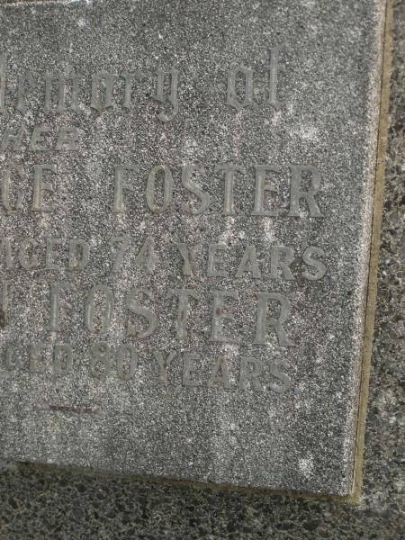 Bridget Florence FOSTER,  | mother,  | died 19 May 1935 aged 74 years;  | John FOSTER,  | father,  | died 3 Dec 1935 aged 80 years;  | Murwillumbah Catholic Cemetery, New South Wales  | 