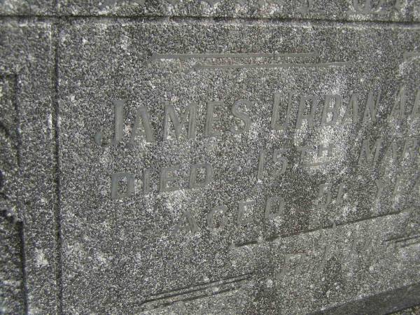 James Urban ALEXANDER,  | died 15 March 1956 aged 51 years;  | Murwillumbah Catholic Cemetery, New South Wales  | 