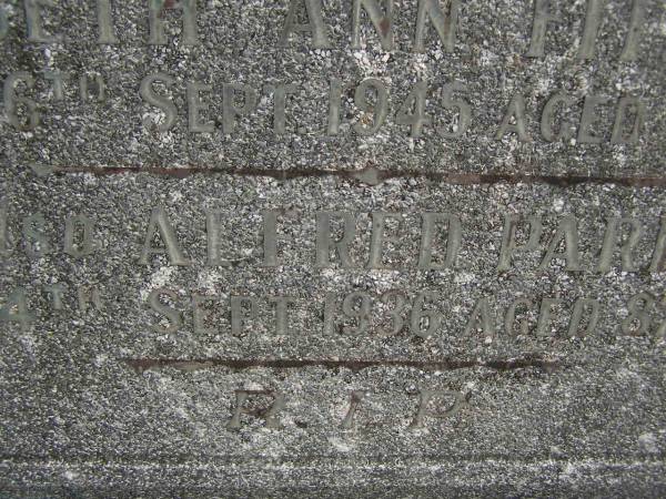 Elizabeth Ann FITZGERALD,  | died 16 Sept 1945 aged 97 years;  | Alfred PARKER,  | died 4 Sept 1936 aged 87 years;  | Murwillumbah Catholic Cemetery, New South Wales  | 
