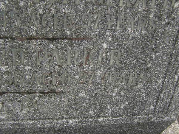 Elizabeth Ann FITZGERALD,  | died 16 Sept 1945 aged 97 years;  | Alfred PARKER,  | died 4 Sept 1936 aged 87 years;  | Murwillumbah Catholic Cemetery, New South Wales  | 