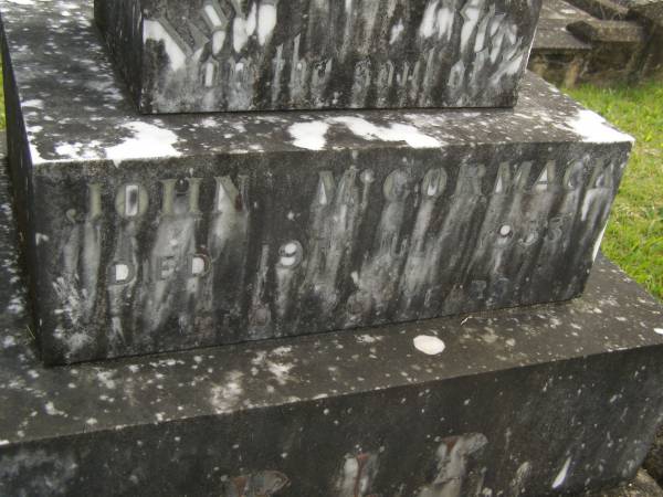 John MCCORMACK,  | died 19 July 1933 aged 76 years;  | Murwillumbah Catholic Cemetery, New South Wales  | 