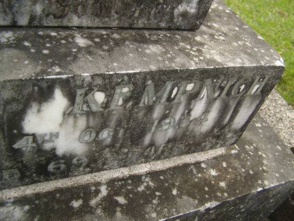 Ellen KEMPNICH,  | died 4 Oct 1934 aged 69 years;  | Murwillumbah Catholic Cemetery, New South Wales  | 