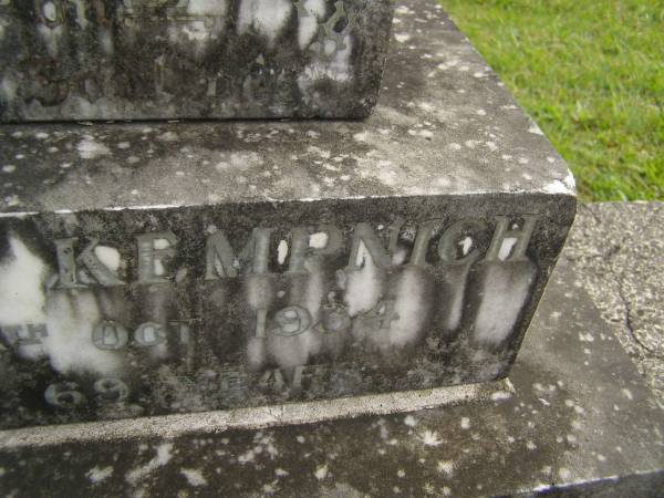 Ellen KEMPNICH,  | died 4 Oct 1934 aged 69 years;  | Murwillumbah Catholic Cemetery, New South Wales  | 