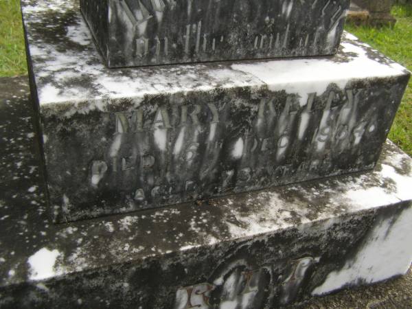 Mary KELLY,  | died 5 Dec 1934 aged 73 years;  | Murwillumbah Catholic Cemetery, New South Wales  | 