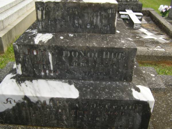 John DONOGHUE,  | died 2 June 1934 aged 48 years;  | Mary DONOGHUE,  | died 19 Dec 1940 aged 83 years;  | Murwillumbah Catholic Cemetery, New South Wales  | 