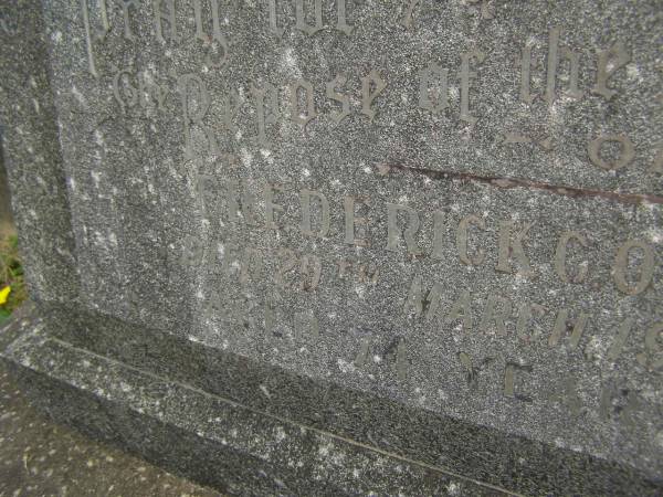 Frederick C. O'SHEA  | died 29 March 1947 aged 74 years;  | Murwillumbah Catholic Cemetery, New South Wales  | 