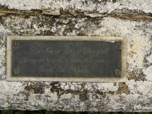 Fay CARROLL,  | died 17-9-46 aged 13 years;  | Nancy CARROLL,  | died 26-11-66 aged 55 years;  | Richard (Dick) CARROLL,  | born 20-3?-1905,  | died 7-1-1995;  | Murwillumbah Catholic Cemetery, New South Wales  | 