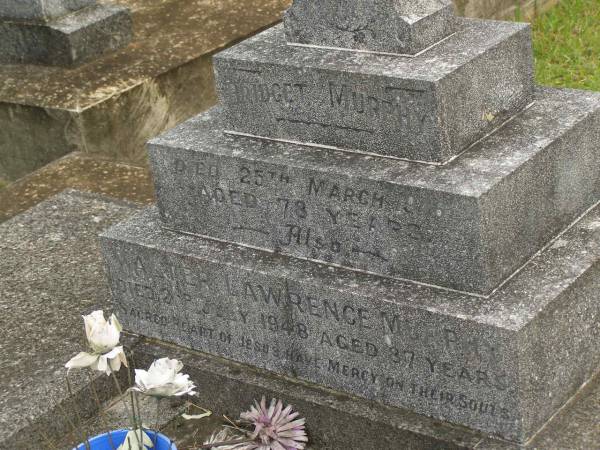 Bridget MURPHY,  | died 25 March 1946 aged 78 years;  | Walter Lawrence MURPHY,  | died 2 July 1948 aged 87 years;  | Murwillumbah Catholic Cemetery, New South Wales  | 