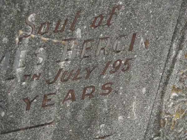 Joseph James BERGIN,  | died 7 July 1952 aged 75 years;  | Murwillumbah Catholic Cemetery, New South Wales  | 