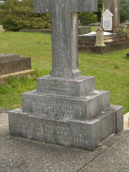Mary Elizabeth HARRIGAN,  | mother,  | died 12 Jan 1946 aged 78 years;  | Edward Arnold HARRIGAN,  | father,  | died 30 June 1951 aged 87 years;  | Murwillumbah Catholic Cemetery, New South Wales  | 
