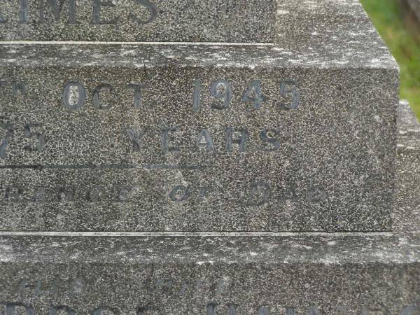Henry James HAIMES,  | died 25 Oct 1945 aged 75 years;  | Christine Rose HAIMES,  | wife,  | died 17 Sept 1951 aged 69 years;  | Murwillumbah Catholic Cemetery, New South Wales  | 