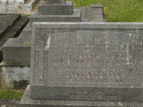 John Francis GRIFFIN,  | husband father,  | died 25? Aug 1948 aged 76 years;  | Annie A. GRIFFIN,  | mother,  | died 4 Oct 1954 aged 74 years;  | Murwillumbah Catholic Cemetery, New South Wales  | 