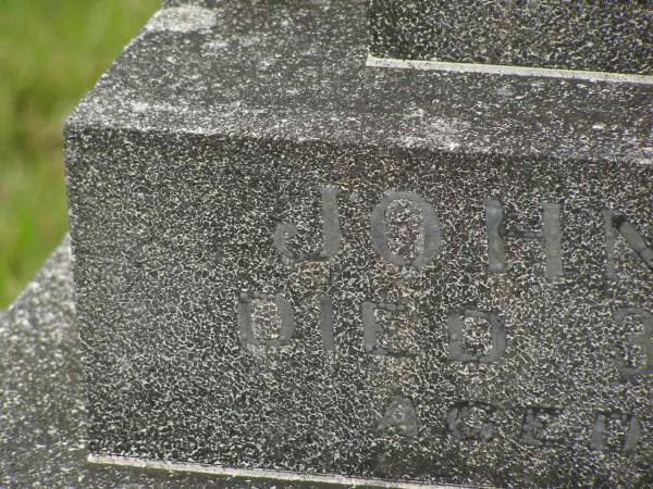 John CONWAY,  | husband father grandfather,  | died 3 May 1948 aged 71 years;  | Sarah CONWAY,  | mother grandmother,  | died 31 May 1959 aged 76 years;  | Murwillumbah Catholic Cemetery, New South Wales  | 