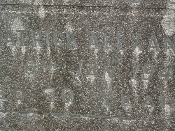 Robert Patrick ALEXANDER,  | died 6 Jan 1948 aged 70 years;  | Murwillumbah Catholic Cemetery, New South Wales  | 