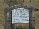 
John H WEBER
Dec 2 1929
aged 41

Mary E WEBER
Oct 31 1971
Aged 82

Mutdapilly general cemetery, Boonah Shire
