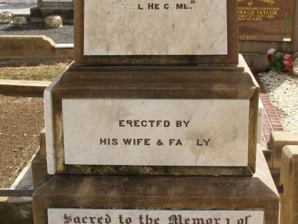 George FREE,  | born Hadstock Essex England 5 May 1839,  | died  Rose Valley  Nobby 19 July 1903,  | erected by wife & family;  | Sarah Jane FREE,  | born Tyrone Ireland,  | died  Rose Valley  Nobby 31 Dec 1923 aged 72 years;  | Benjamin E. FREE;  | Isaac James FREE,  | died  Milton  Nobby Aug 1914 aged 38 years;  | George Eli FREE,  | died  Walden  Nobby 19 May 1946 aged 72 years;  | Martha FREE,  | died  Walden  Nobby 1 Feb 1918 aged 42 years;  | Elsie Adeline FREE,  | 1903 - 1904;  | Nobby cemetery, Clifton Shire  | 