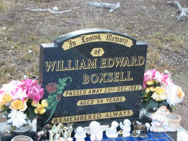 William Edward BOXSELL,  | died 23 Dec 1982 aged 54 years,  | dad;  | Nobby cemetery, Clifton Shire  | 