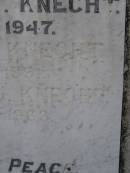 Laurence T. KNECHT,
1913 - 1947;
Valentine KNECHT,
1861 - 1951;
Adelaide J. KNECHT,
1873 - 1963;
Nobby cemetery, Clifton Shire
