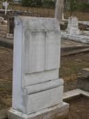 Valentine KAUFMANN,
died 16 March 1905 aged 54 years,
father;
Sarah Ann,
died 21 Feb 1924 aged 69 years,
mother;
Nobby cemetery, Clifton Shire