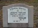 Joseph TAYLOR,
died 14 Jan 1945 aged 66 years;
?? TAYLOR,
?? June ?? aged 89 years;
Nobby cemetery, Clifton Shire