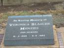 Veronica Blanche MENZIES (nee JACKSON),
16-3-1905 - 8-11-1993;
Nobby cemetery, Clifton Shire