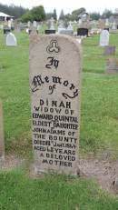 Dinah (QUINTAL)
widow of Edward QUINTAL
eldest daughter of John ADAMS of the Bounty
d: 18 Jan 1864, aged 68
Norfolk Island Cemetery