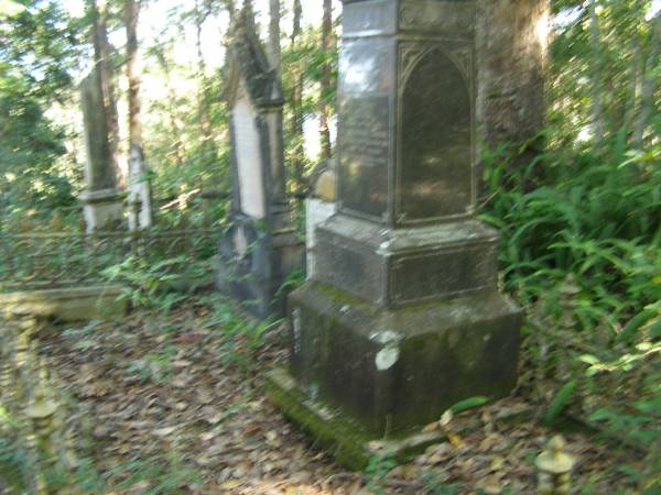 Eliza,  | wife of Alexander LOGAN,  | died 23 Aug 1911 aged 78 years;  | Christina Sarah,  | daughter of Alexander & Eliza LOGAN,  | died 12 April 1877 aged 2 years 7 months;  | Alexander LOGAN,  | died 15 Sept 1888 aged 58 years;  | North Tumbulgum cemetery, New South Wales  | 
