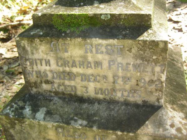 Edith Graham PREWETT,  | died 7 Dec 1902 aged 3 months;  | Rita PREWETT,  | died 4 April 1912 aged 4 years;  | North Tumbulgum cemetery, New South Wales  | 