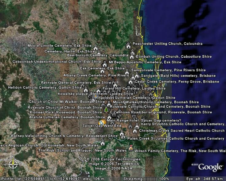 Locations of Brisbane / South East
        Queensland cemeteries in photo collection