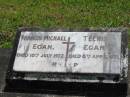 Francis Michael EGAN,
died 10 July 1972;
Teenie EGAN
died 8 April 1971;
St James Catholic Cemetery, Palen Creek, Beaudesert Shire