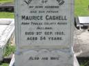 Maurice CASHELL, husband father,
born Tralee County Kerry Ireland,
died 3 Sept 1923 aged 54 years;
Mary Frederica CASHELL, wife,
died 9 Aug 1948 aged 75 years;
St James Catholic Cemetery, Palen Creek, Beaudesert Shire