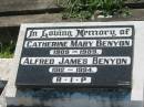 Catherine Mary BENYON,
1909 - 1989;
Alfred James BENYON,
1912-1994;
St James Catholic Cemetery, Palen Creek, Beaudesert Shire