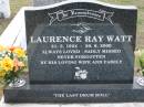 
Laurence Ray WATT, 21-3-1924 - 20-8-2000;
Parkhouse Cemetery, Beaudesert
