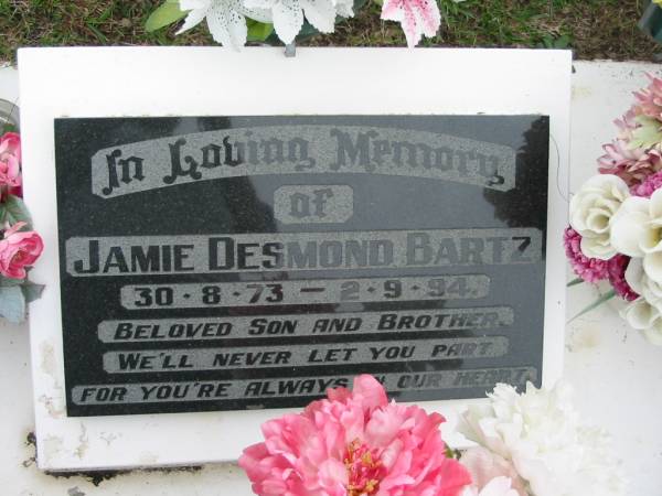 Jamie Desmond BARTZ, 30-8-73 - 2-9-84, son brother;  | Parkhouse Cemetery, Beaudesert  | 