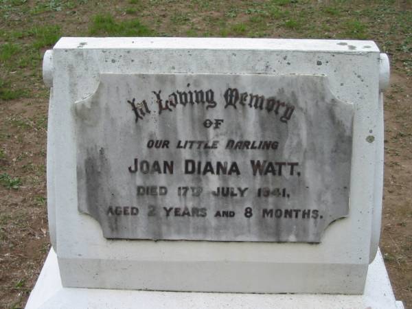 Joan Diana WATT, died 17 July 1941 aged 2 years 8 months;  | Parkhouse Cemetery, Beaudesert  | 