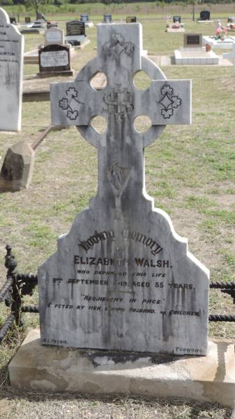 Elizabeth WALSH  | d: 7 sep 1919 aged 55  |   | Peak Downs Memorial Cemetery / Capella Cemetery  | 