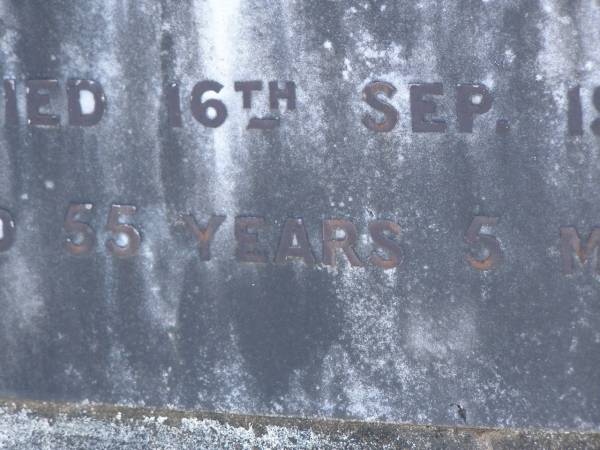 Gustav Henry RIESENWEBER,  | brother,  | died 16 Sept 1927 aged 55 years 5 months;  | Pimpama Island cemetery, Gold Coast  | 