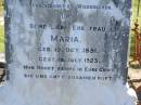 
Friedrich W.M. DENKMANN,
born 21 Jan 1846,
died 5 Dec 1912;
Maria,
wife,
born 10 Oct 1851,
died 13 July 1923;
Pimpama Island cemetery, Gold Coast
