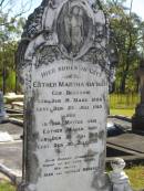 
Esther Martha Ida IKER (nee BRESSOW),
born 19 March 1886,
died 29 July 1910;
Esther Maria IKER,
born 26 July 1910,
died 30 July 1910;
remembered by H. IKER & the BRESSOW family;
Pimpama Island cemetery, Gold Coast
