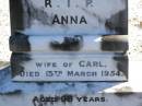
Carl HUTH,
husband father,
died 24 Dec 1927;
Anna,
wife of Carl,
died 13 March 1954 aged 96 years;
Pimpama Island cemetery, Gold Coast
