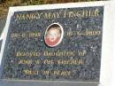 
Nancy May FISCHER,
20-8-1998 - 10-6-2000,
daughter of John & Pat FISCHER;
Pimpama Island cemetery, Gold Coast
