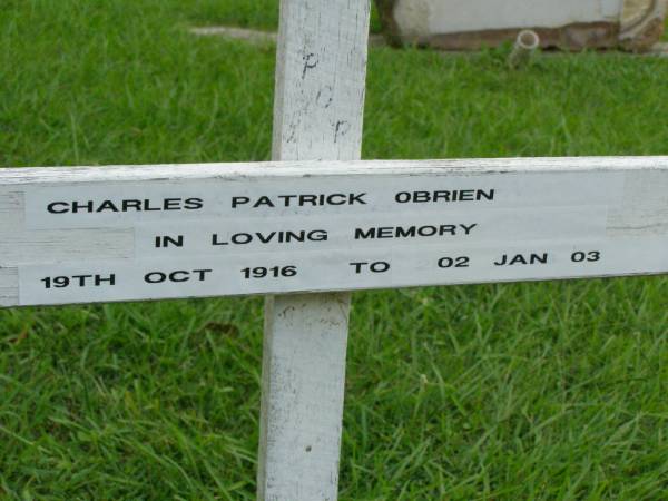Charles Patrick OBRIEN,  | 19 Oct 1916 - 02 Jan 03.  | pop;  | Jessie Maud OBRIEN,  | 21-5-1918 - 8-10-2002;  | Pimpama Uniting cemetery, Gold Coast  | 