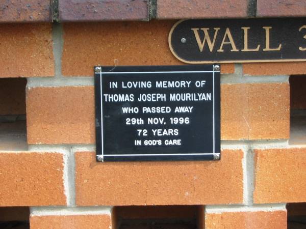 Thomas Joseph MOURILYAN,  | died 29 Nov 1996 aged 72 years;  | Pimpama Uniting cemetery, Gold Coast  | 