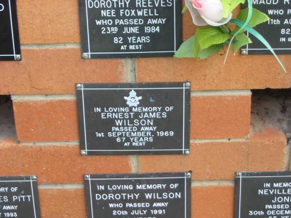 Ernest James WILSON,  | died 1 Sept 1969 aged 67 years;  | Pimpama Uniting cemetery, Gold Coast  | 