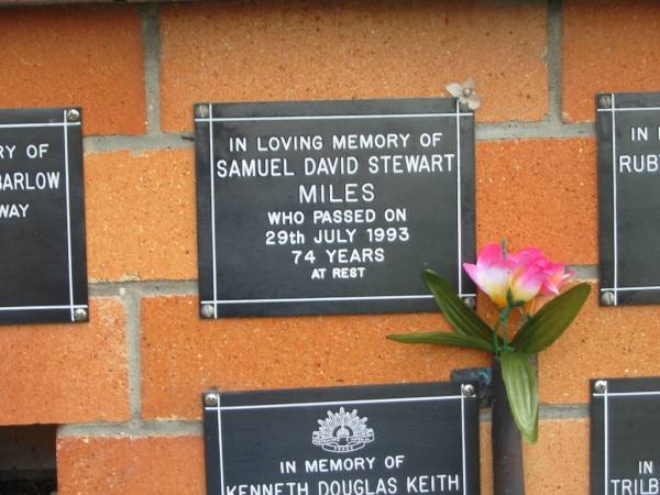 Samuel David Stewart MILES,  | died 29 July 1993 aged 74 years;  | Pimpama Uniting cemetery, Gold Coast  | 