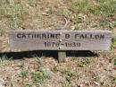 Catherine B. FALLON,
1878 - 1939;
Patrick FALLON,
1875 - 1952;
Pine Mountain Catholic (St Michaels) cemetery, Ipswich