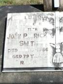 John Patrick SMITH, father,
died 13 Jan 1966 aged 79 years;
Nancy SMITH, mother,
died 20 Jan 1958 aged 74 years;
Pine Mountain Catholic (St Michaels) cemetery, Ipswich