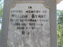 Rody BYRNE, father,
husband of Mary Byrne,
native of Kings County Ireland,
died 28 Feb 1905 aged 66 years;
Mary BYRNE, wife,
died 6 June 1922 aged 82 years;
William BYRNE, son of Rody & Mary BYRNE,
died 20 July 1944 aged 80 years;
Pine Mountain Catholic (St Michaels) cemetery, Ipswich