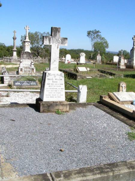 Daniel William SHINE,  | died 5 May 1934 aged 49 years;  | Catherine, wife,  | died 10 May 1931 aged 39 years;  | Pine Mountain Catholic (St Michael's) cemetery, Ipswich  | 